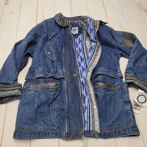 Vintage Current Seen denim blanket aztec southwestern chore coat barn jacket
